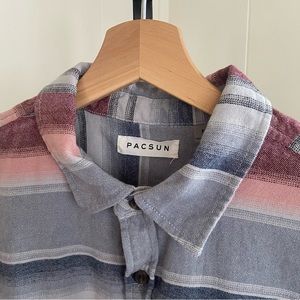 PacSun Southwestern Stripe Gray Pink Long Sleeve Button Up Shirt Men Slim Medium